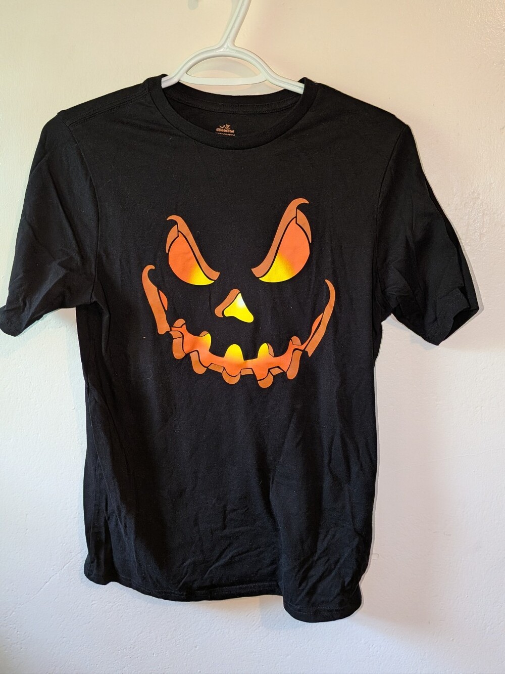 Celebrate! Halloween Boy's Black Graphic Tee with Orange Print Size 14/16